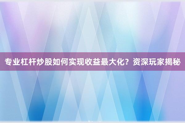 专业杠杆炒股如何实现收益最大化？资深玩家揭秘