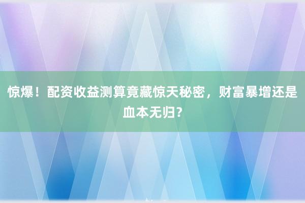 惊爆！配资收益测算竟藏惊天秘密，财富暴增还是血本无归？