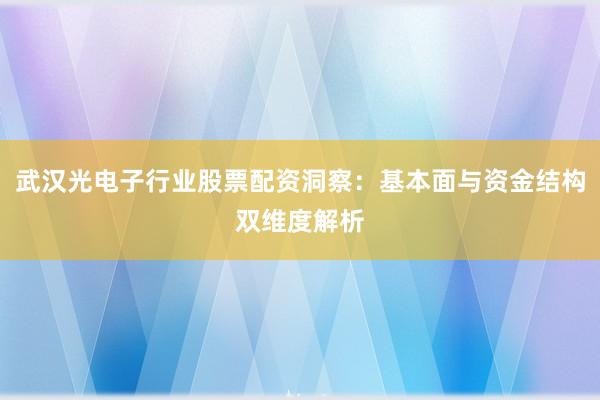 武汉光电子行业股票配资洞察：基本面与资金结构双维度解析