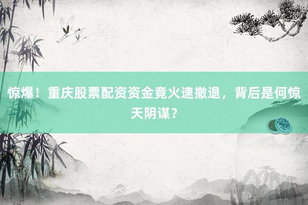 惊爆！重庆股票配资资金竟火速撤退，背后是何惊天阴谋？