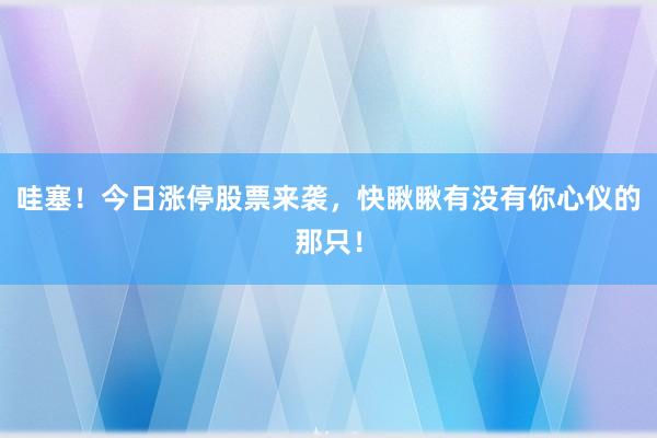哇塞！今日涨停股票来袭，快瞅瞅有没有你心仪的那只！