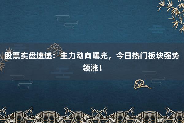 股票实盘速递：主力动向曝光，今日热门板块强势领涨！